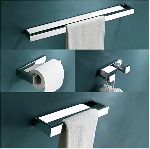 Amazon.com: TNOMS 4-Pieces Bathroom Hardware Set, Polished Chrome Towel Bar Set, Wall Mounted Stainless Steel Bathroom Hardware Accessories Set, 23.6 inch : Tools & Home Improvement