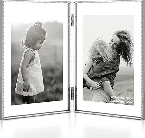 Amazon.com - RICHFOCUS 5x7 Double Floating Picture Frame, Floating Display for 3.5x5 4x6, Hinged Folding Beaded Metal Picture Frames with Real Glass, Tabletop Photo Frame for Multiple Size, for Home D...