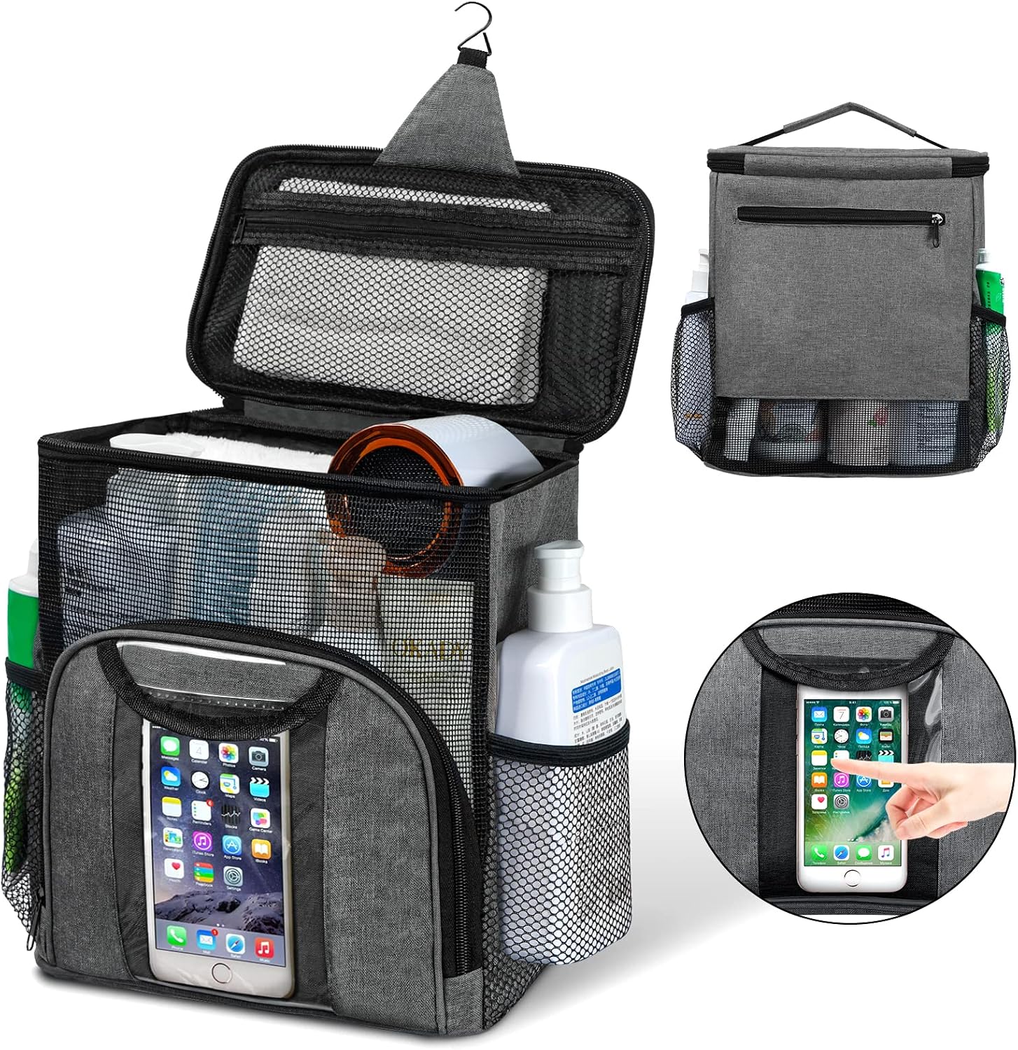 Mesh Shower Caddy Portable, Shower Tote Bag for Dorm Room Essentials | Quick Dry, Large Capacity Hanging Mesh Tote Bag for Travel Camping Essentials (Black)